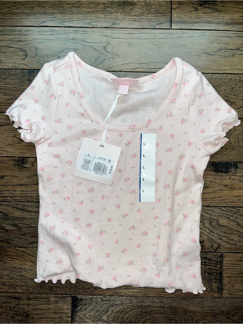 LoveShackFancy Pyper Blooming Pale Pink Floral Ribbed Short Sleeve Top girl new